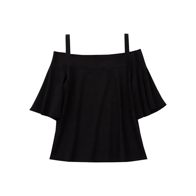 SOON FLOWER Flared Sleeve T Shirt Women's Black-0
