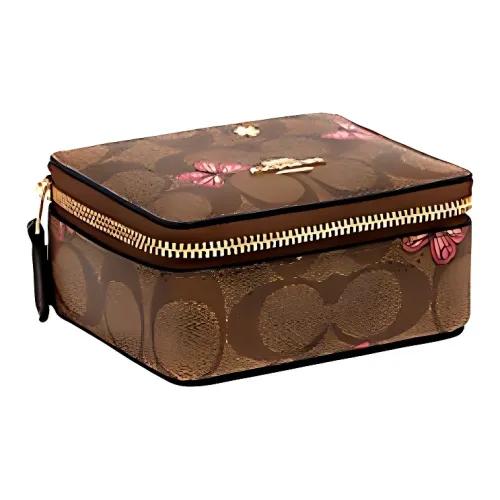 COACH Jewelry Bo Iconic Coated Canvas With Smooth Leather Jewelry Box Pearl Box Storage Box Mini Women's Khaki & Pink