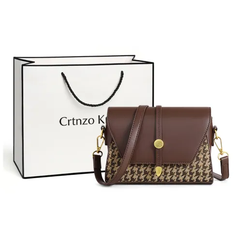 Crtnzo Kroez Synthetic Leather, Textile Mosaic Shoulder Bag, Crossbody Bag Women's Coffee