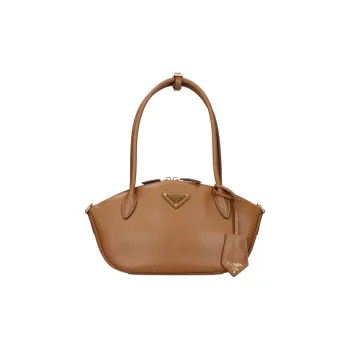 PRADA Leather Shoulder Bag Trumpets Women's Brown