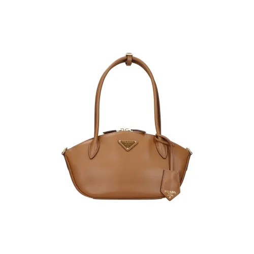 prada Match Leather Shoulder Bag Trumpets Women's Brown