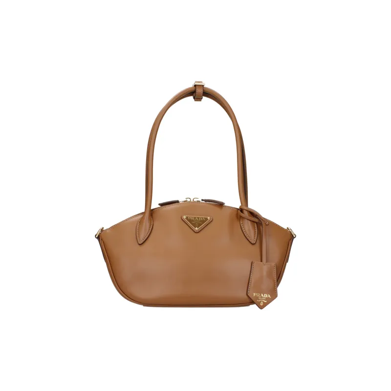 PRADA Leather Shoulder Bag Trumpets Women's Brown-0