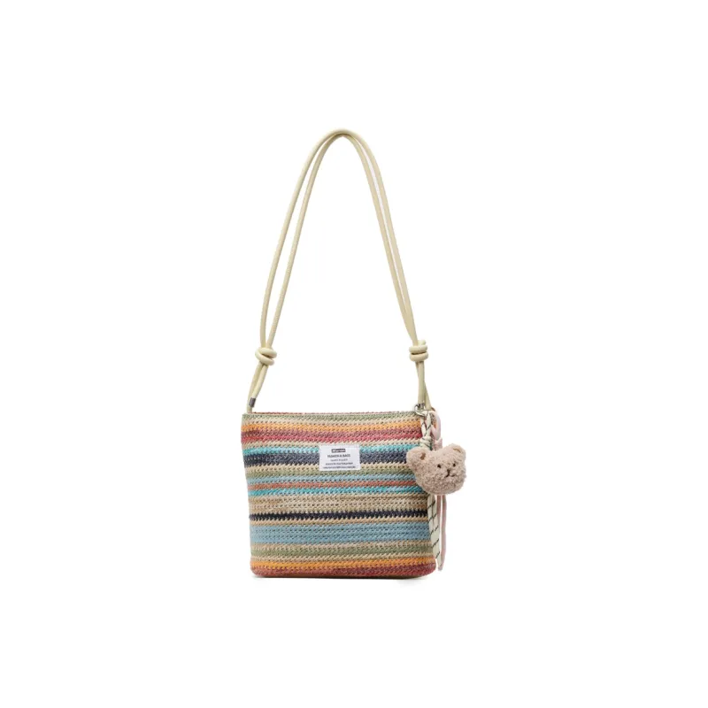 Kewuku Straw Woven Crossbody Bag, Shoulder Bag Unisex White/Blue-4