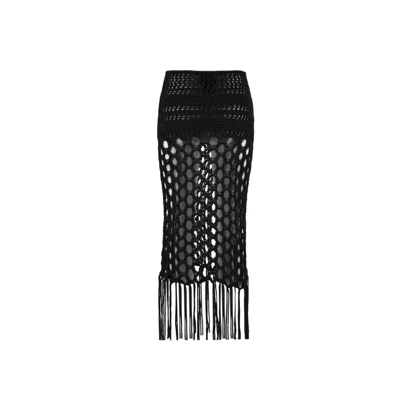 LANEUS Casual Long Skirt Women's Black-0