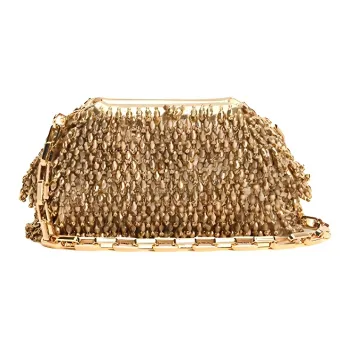 Self portrait Cow Leather Clutch Medium Size Women's Gold