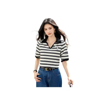 La Chapelle T Shirts Women's Black White Stripes