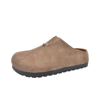AJPAP Rubber Sole Leather Patchwork Closed Toe Slippers Women's