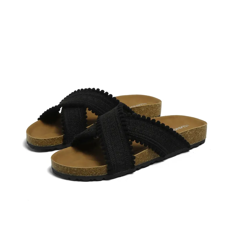 HUANQIU Slip Resistant Abrasion Resistant Slide Slippers Women's Black-2