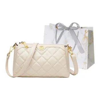 Cool PU Small Square Crossbody Bag, Shoulder Bag Women's Ecru/Black