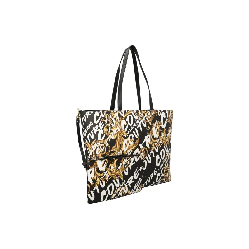 VERSACE JEANS COUTURE Polyester Tote Bag, Shopping Bag, Handbag, Shoulder Bag Women's Black & White & Gold-3
