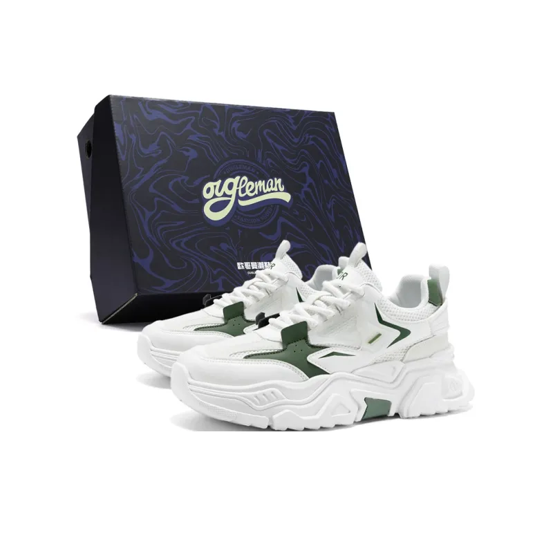 OUGLEMEN Slip Resistant, Abrasion Resistant, Coverage Height Increasing Low Top Chunky Sneakers Men's-0