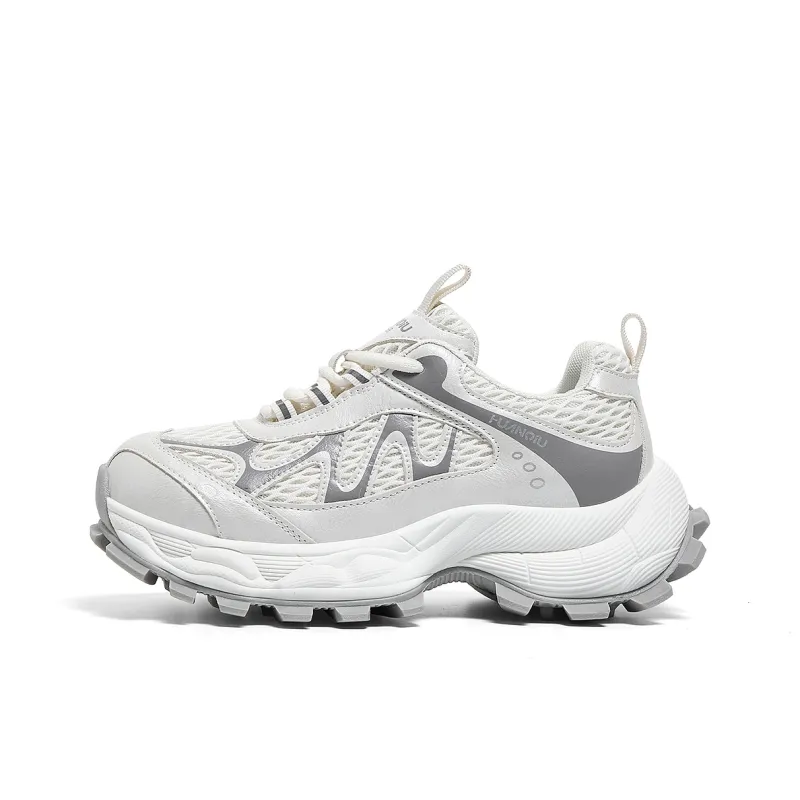 HUANQIU Anti Slip Wear Resistant Low Top Chunky Sneakers Women's White Gray-0