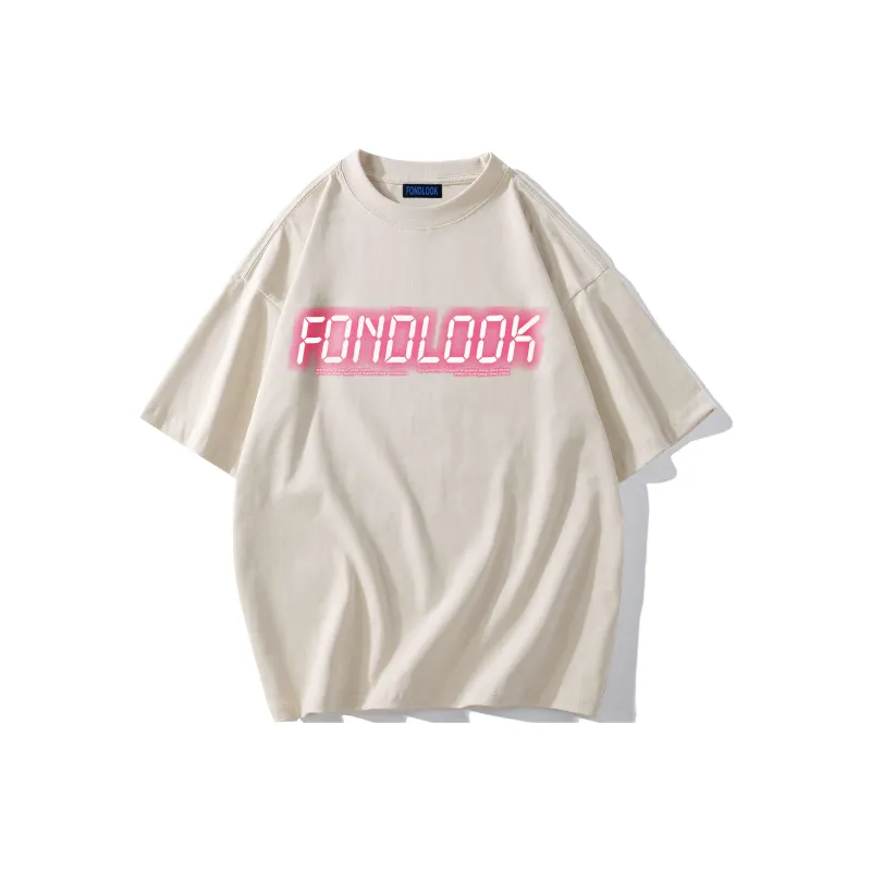 FONDLOOK T Shirts Unisex Light Beige Apricot-0