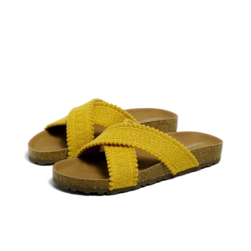 HUANQIU Slip Resistant Odor Resistant Slide Slippers Women's Yellow-2