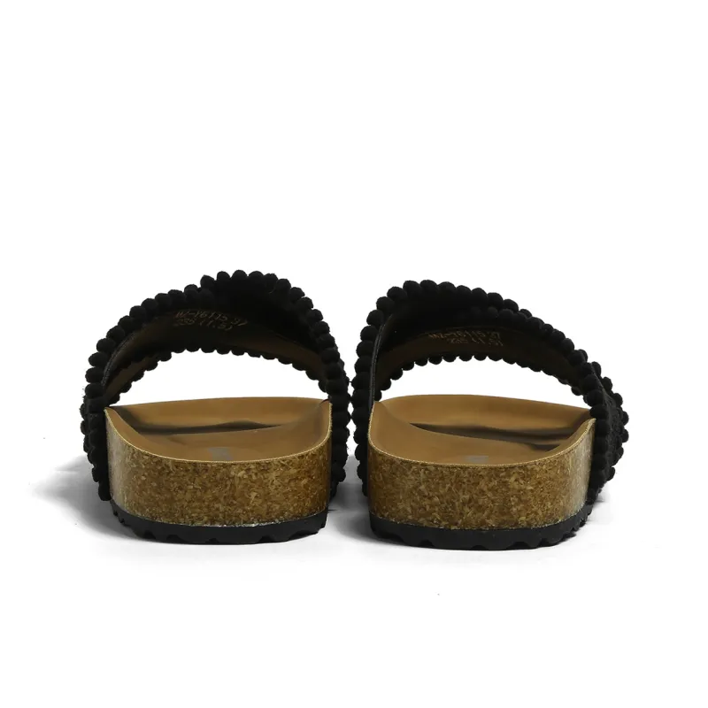 HUANQIU Slip Resistant Abrasion Resistant Slide Slippers Women's Black-5