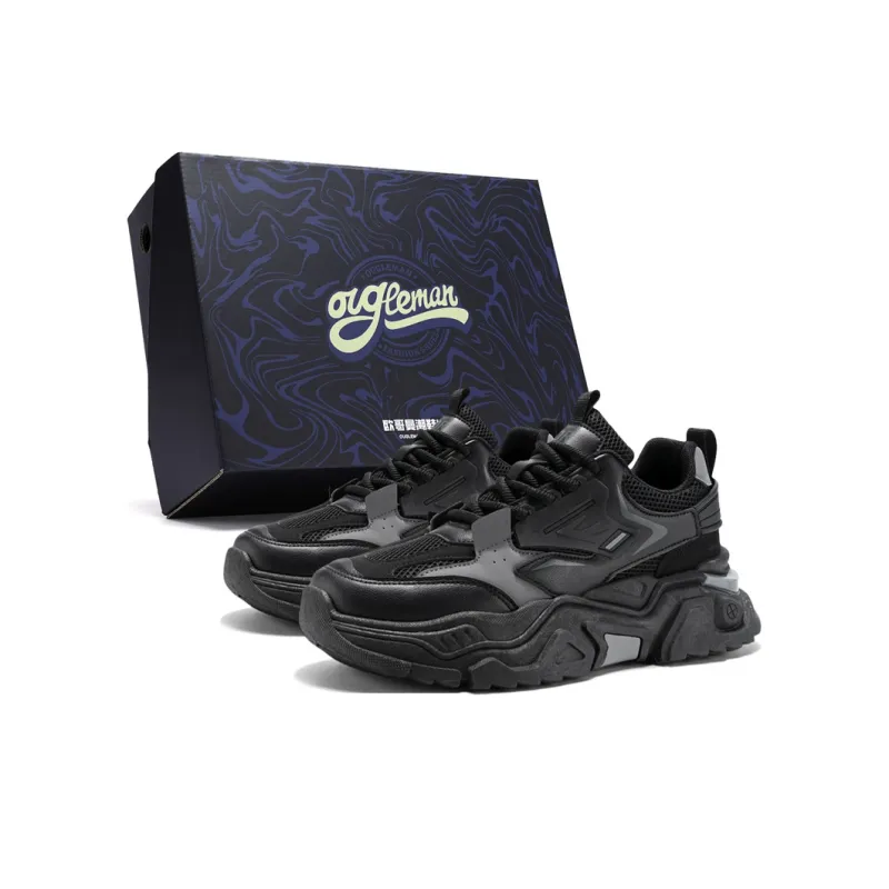 OUGLEMEN Slip Resistant, Abrasion Resistant, Coverage Height Increasing Low Top Chunky Sneakers Men's-5