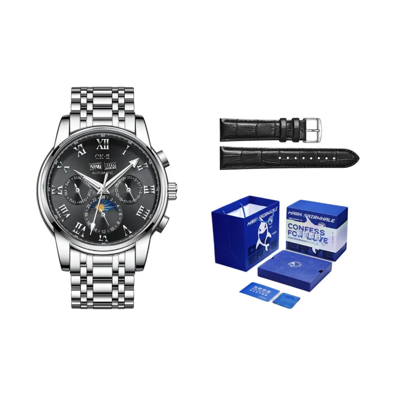 FAIRWHALE CK II Collaboration Automatic Mechanical Movement Metal Strap Watch Men's Watches Black Dial-0