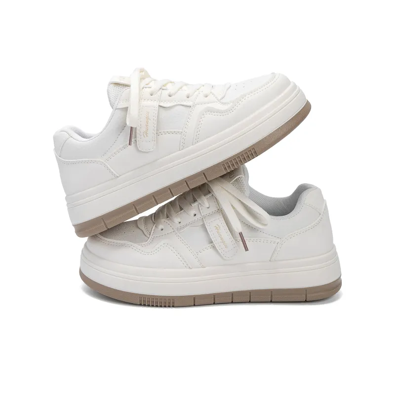 HUANQIU Coverage Lightweight Height Increasing Low Top Skateboard Shoes Women's Beige Khaki-3