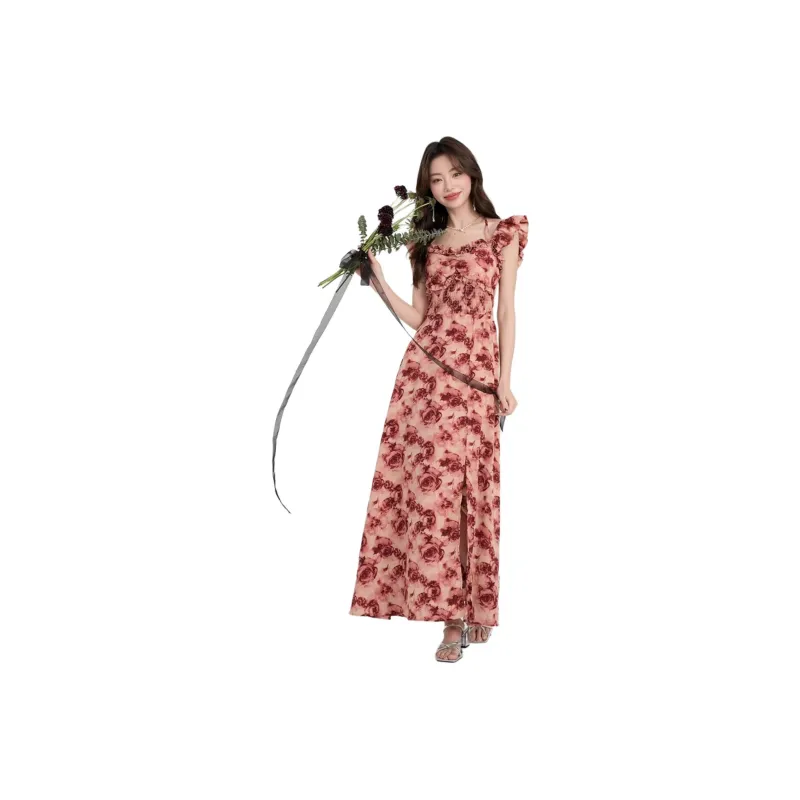 Dior Beauty Slip Dresses Women's Red Flower Color-0