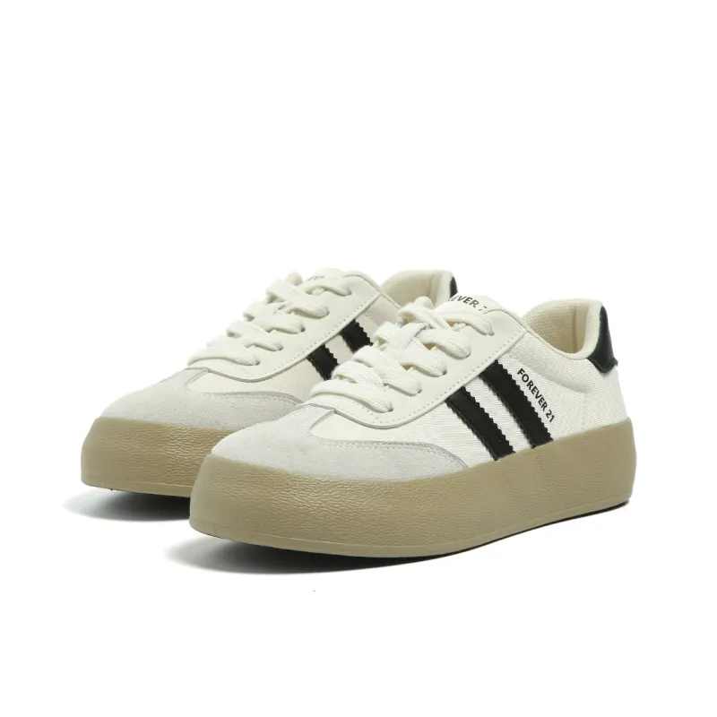 FOREVER 21 Anti Slip Wear Resistant Low Top Skateboard Shoes Women's Beige Black-2