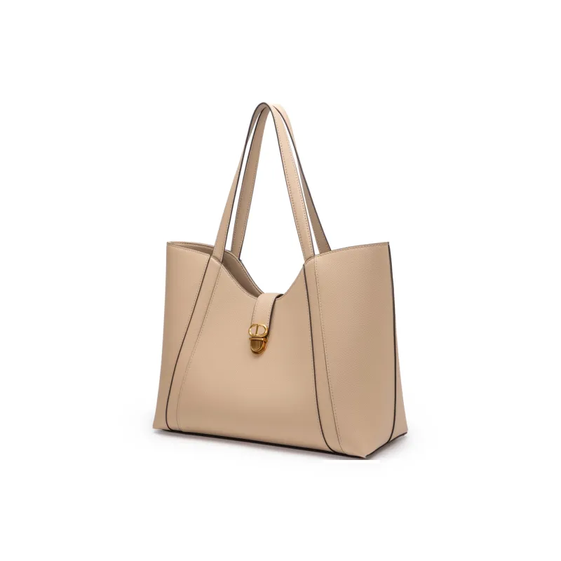 Chrisdien Deny Cow Leather Tote Handbag, Shoulder Bag Women's Ecru/Khaki/Black-9