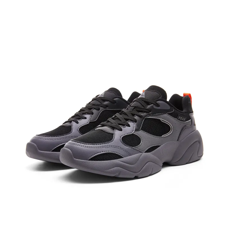 PEAK Sea Cushioning Height Increasing Lightweight Breathable Slip Resistant Low Top Chunky Sneakers Men's Gray Black-2