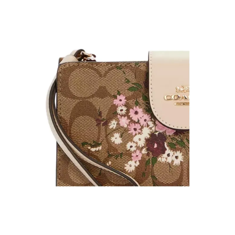 COACH Tech Wallet Canvas With Leather Card Wallet Wrist Bag Coin Purse Clutch Women's Brown-3
