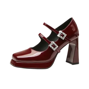 GOSO Chunky Heel High Heels 9CM Women's Burgundy