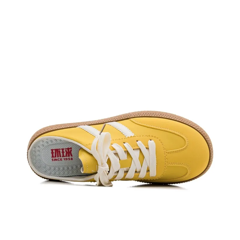 HUANQIU Rubber Sole Leather Patchwork Quiet Abrasion Resistant Slip Resistant Closed Toe Slippers Women's Yellow-2