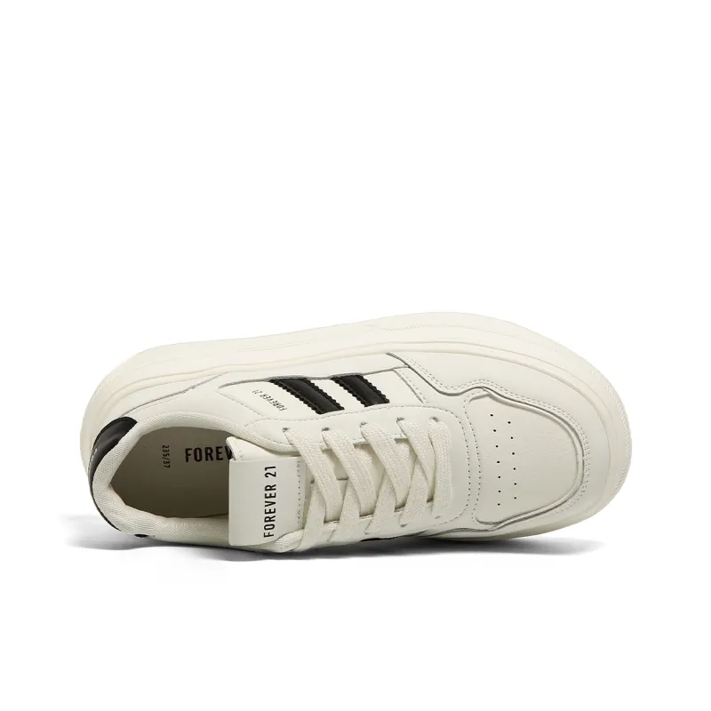 FOREVER 21 Height Increasing Abrasion Resistant Lightweight Slip Resistant Low Top Skateboard Shoes Women's White-3