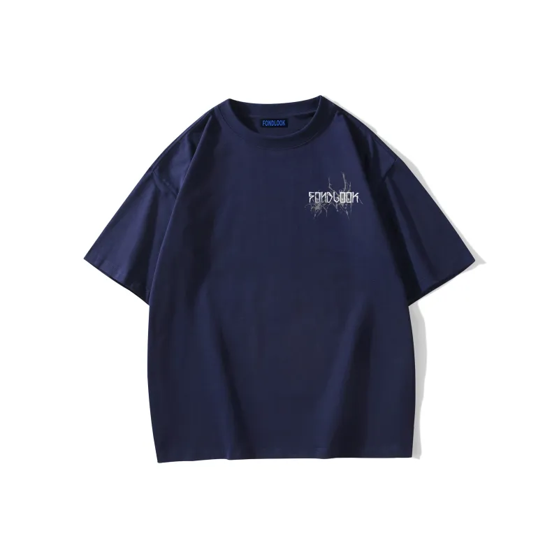 FONDLOOK T-Shirts Unisex Navy Blue-1
