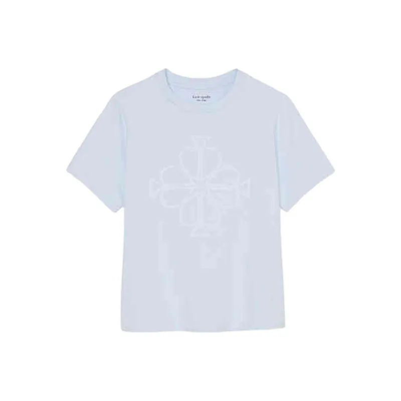 Kate Spade Embroidery Monogram Logo Cotton Short Sleeved T Shirt T Shirt Women's Light Blue-0