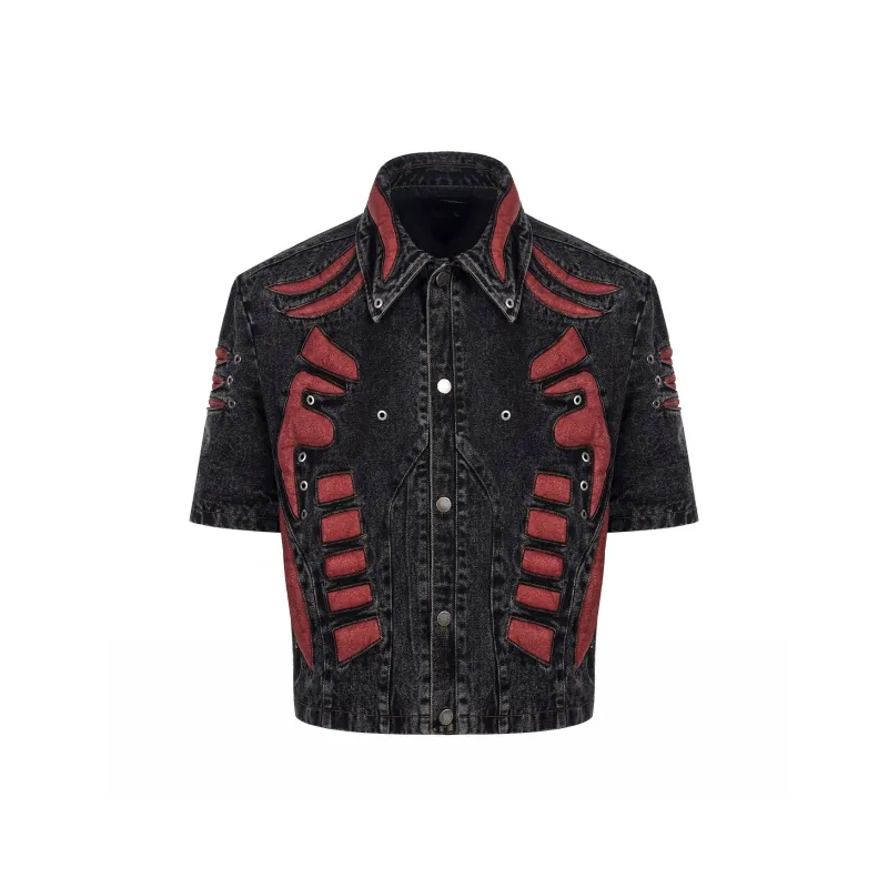 START EXCEED END Distressed Structured Short Sleeved Denim Jacket Unisex-0