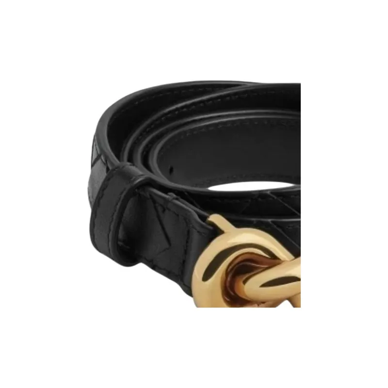 Bottega Veneta Cow Leather Belts Women's Black/Red Width 2CM-1