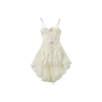 GUOZHEN Slip Dresses Women's White Apricot