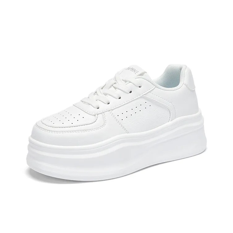 DAPHNE Height Increasing Low Top Skateboard Shoes Women's White-1