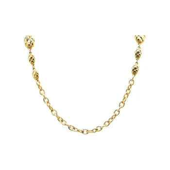 CHANEL 1970 1980 Plated Quilted Oval Medallion Station Chain Link Necklace Costume Necklace
