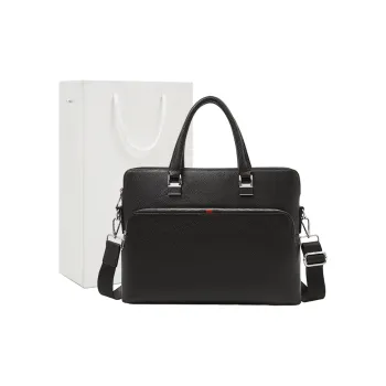 Old Man's Head Top Grain Cow Leather Briefcase Men's Black