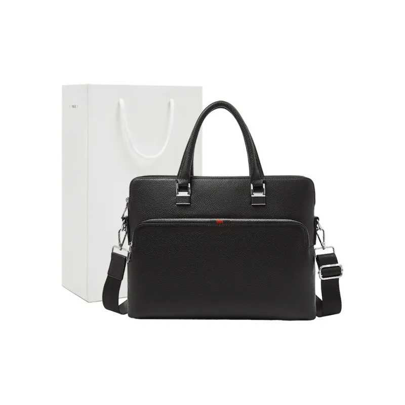 Old Man's Head Top Grain Cow Leather Briefcase Men's Black-0