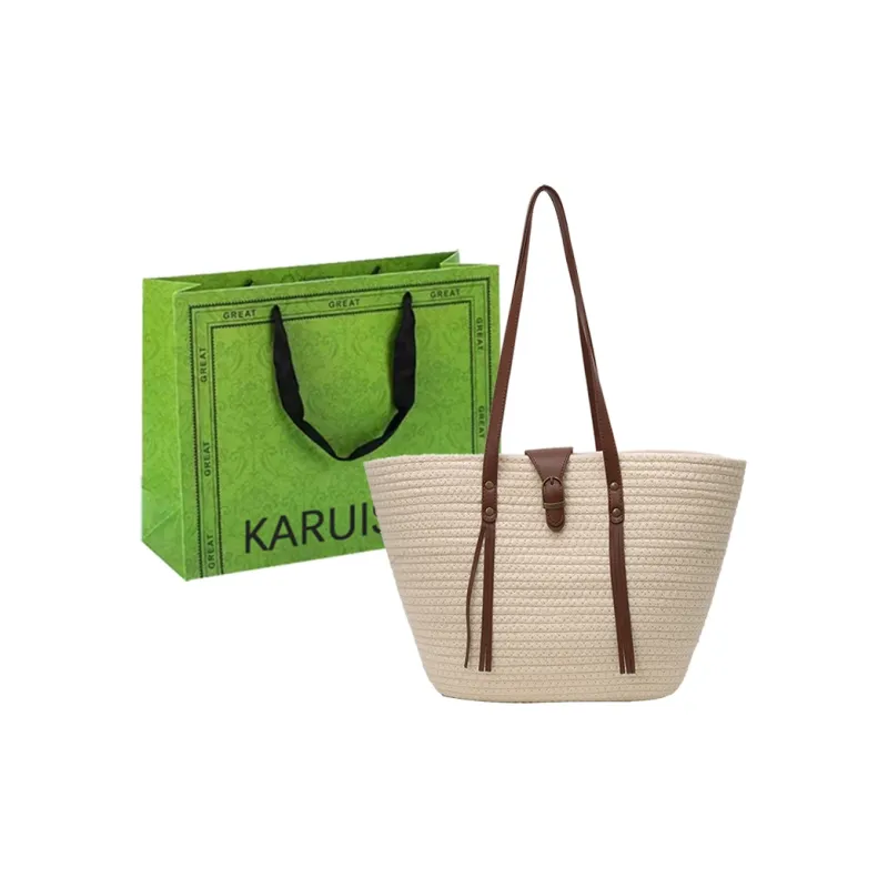 KARUISHA Woven Shoulder Bag Regular Women's Ecru/Khaki-0