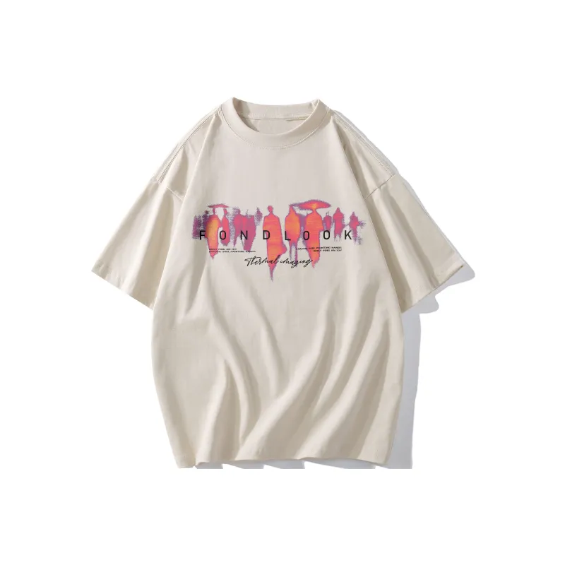 FONDLOOK T-Shirts Unisex Light Beige Apricot-0