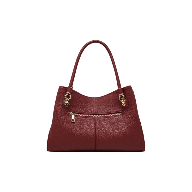 PIERRE CARDIN Cow Leather One Shoulder Handbag Tote Women's Maroon/Black-3