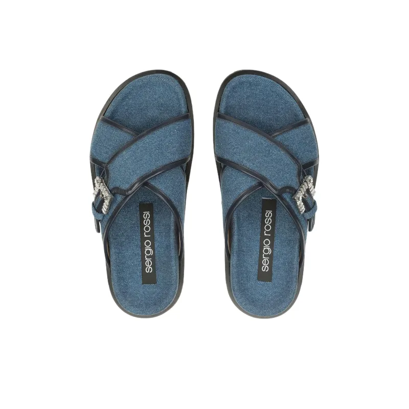 SERGIO ROSSI SR Twenty Slide Slippers Women's Blue-3