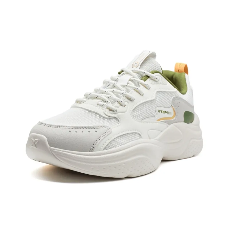 XTEP Lightweight Anti Slip Low Top Chunky Sneakers Men's White Gray-1