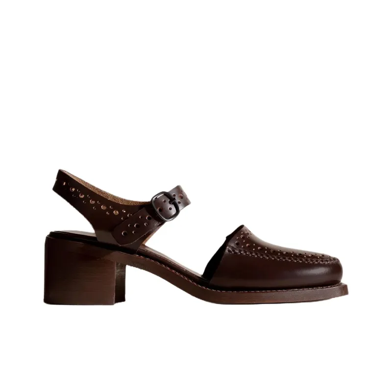 Hereu Picada Chunky Heel High Heels 5cm Women's Dark Brown-1