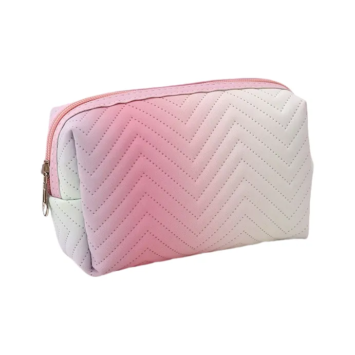 QEEDNS Minimalist Women's PU Leather Gradient Multicolor 3D Effect Makeup Bags-0