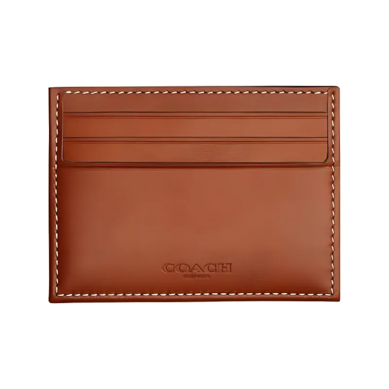 COACH Card Case Jacquard With Calfskin Coin Purses Card Holders Men's Brown & Gray Monogram-1