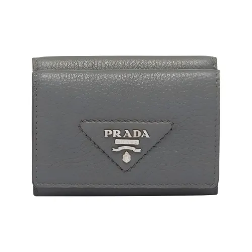 PRADA Leather Wallet Men's Light Gray