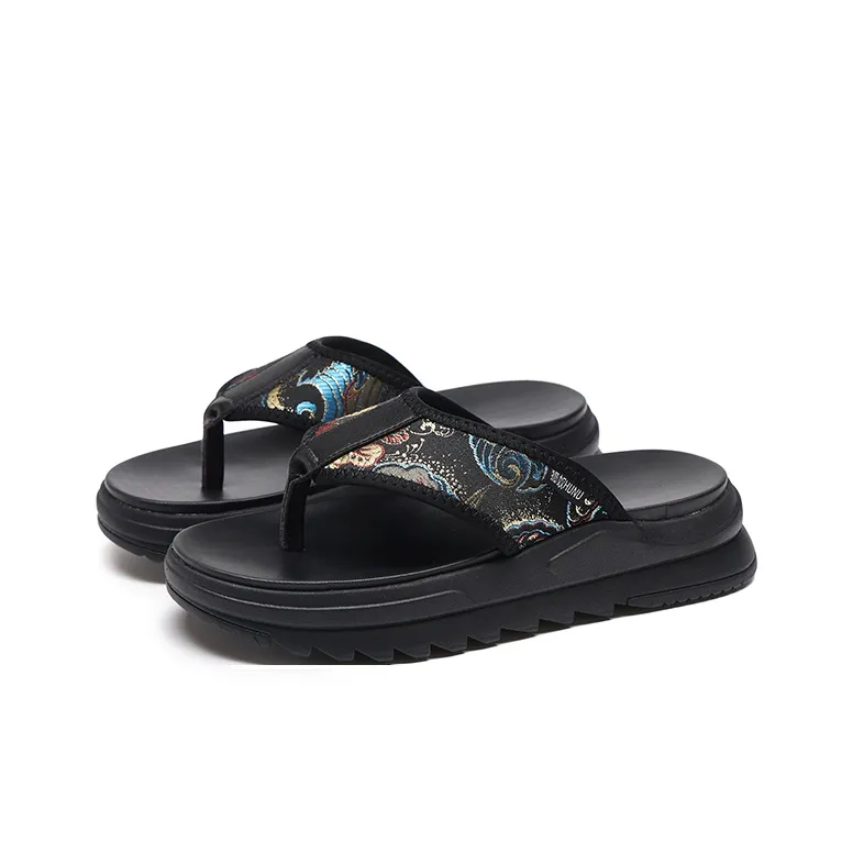 HUNU Slip Resistant Flip Flops Men's Black-2