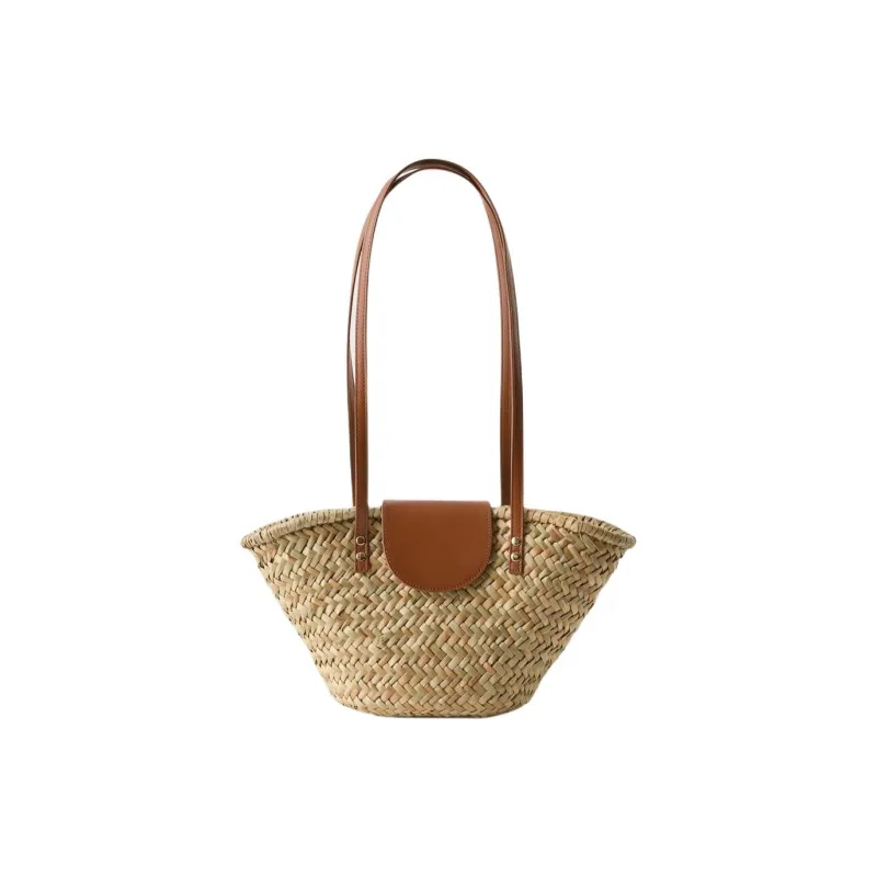 ZARA Wheat Straw Combined With Polyurethane One Shoulder Handbags Regular Women's Light Beige Yellow-0